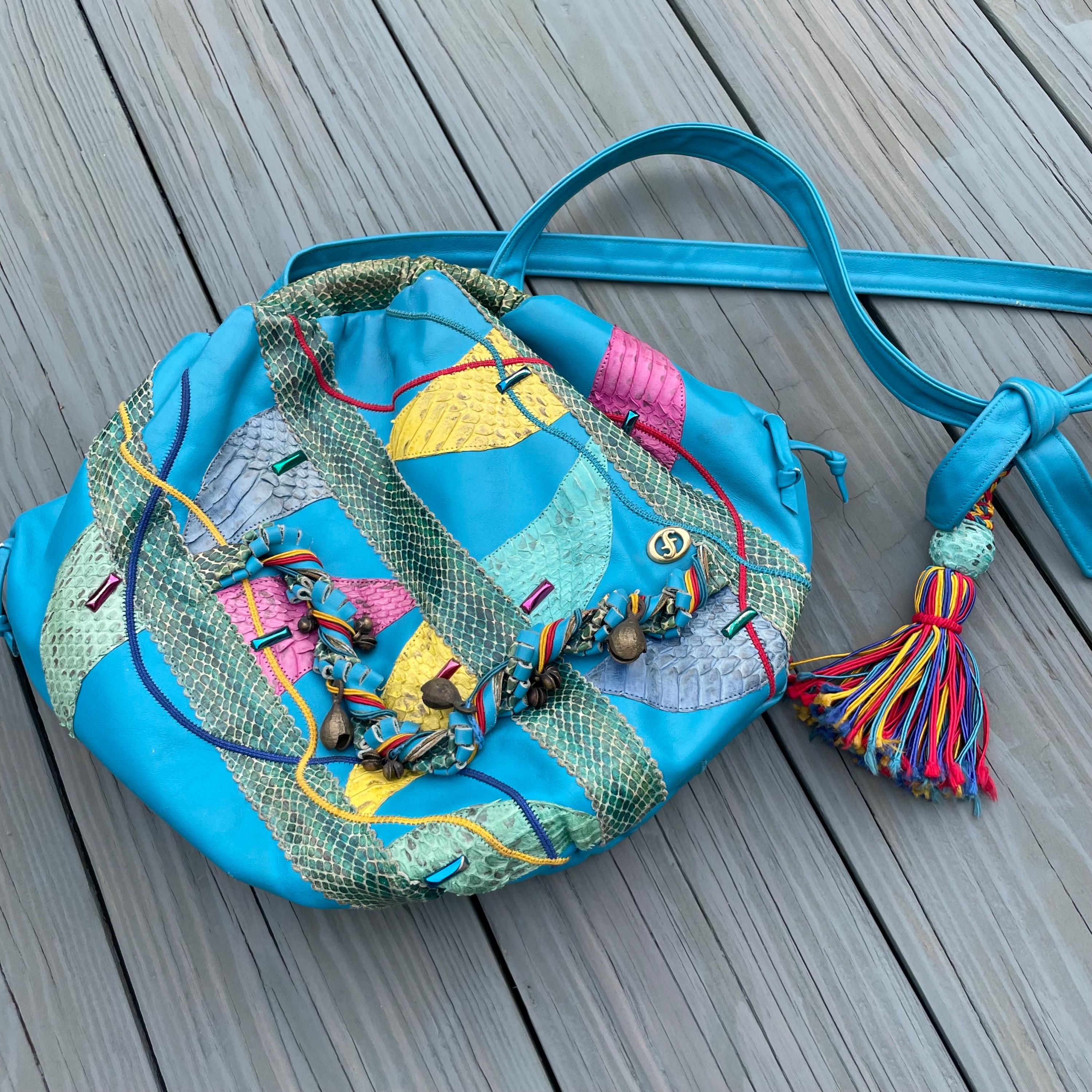 Vintage 80s Colorblock Leather Bag - Etsy
