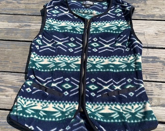 Vintage jaren 1990 Sierra Classics vest geometrisch patroon Azteekse polar fleece maat medium Made in USA