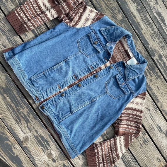 Vintage Y2K 2000s Denim Jacket Sweater Knit Sleev… - image 4