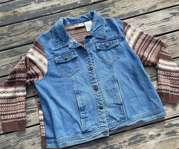 Vintage Y2K 2000s Denim Jacket Sweater Knit Sleev… - image 5