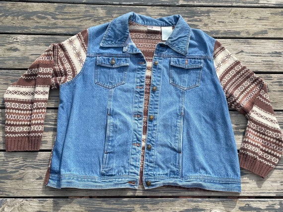 Vintage Y2K 2000s Denim Jacket Sweater Knit Sleev… - image 3