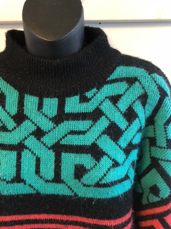 Vintage 1980s colorblock big sweater geometric pa… - image 3