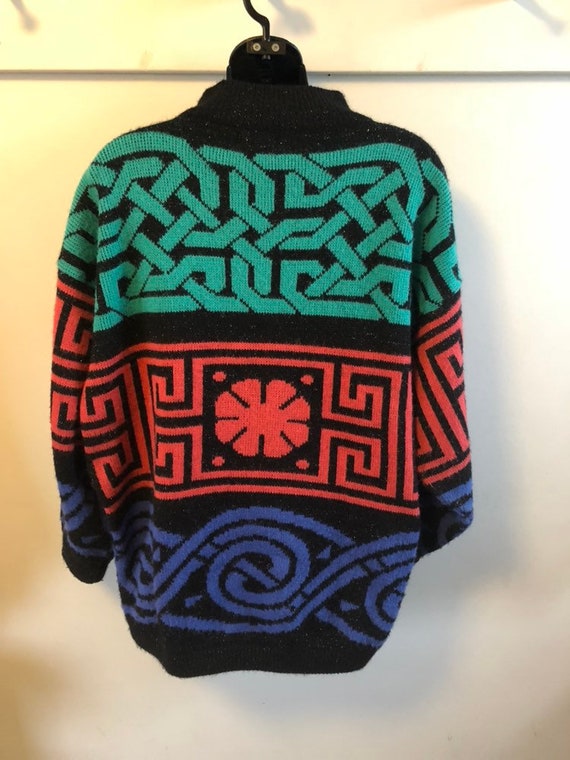 Vintage 1980s colorblock big sweater geometric pa… - image 4