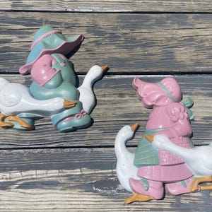 Vintage 1980s Burwood Country Geese Set of Two Plastic Wall Hanging Figures