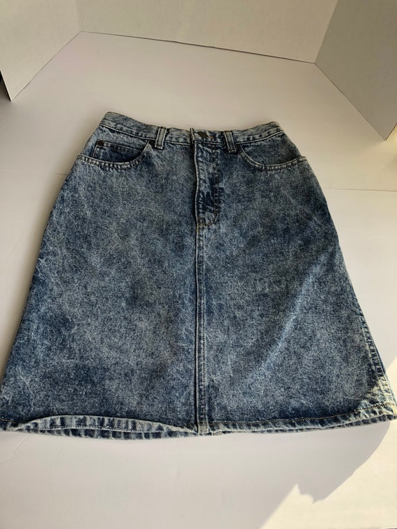 Vintage Sasson Stone Washed 80s Denim Mini Skirt 25 inch waist High Rise Retro 1980s Jeans