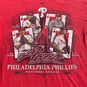 Vintage Philadelphia Phillies Four Aces World Series NLCS T shirt Graphic Tee Size Small