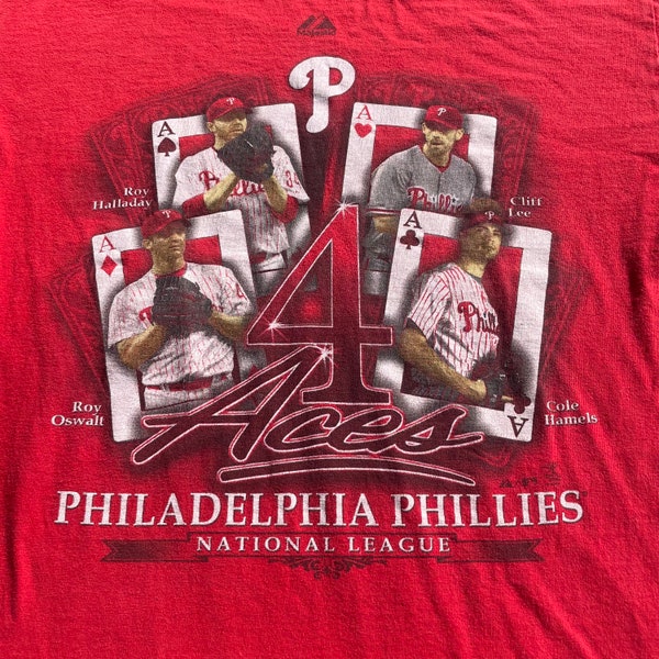 Vintage Philadelphia Phillies Four Aces World Series NLCS T shirt Graphic Tee Size Small