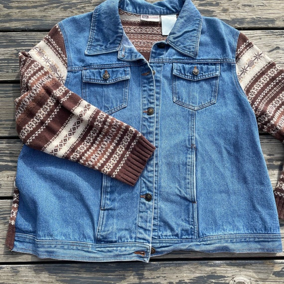 Vintage Y2K 2000s Denim Jacket Sweater Knit Sleev… - image 1