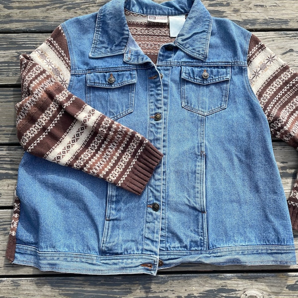 Vintage Y2K 2000s Denim Jas Trui Gebreide Mouwen Womens 18W XL