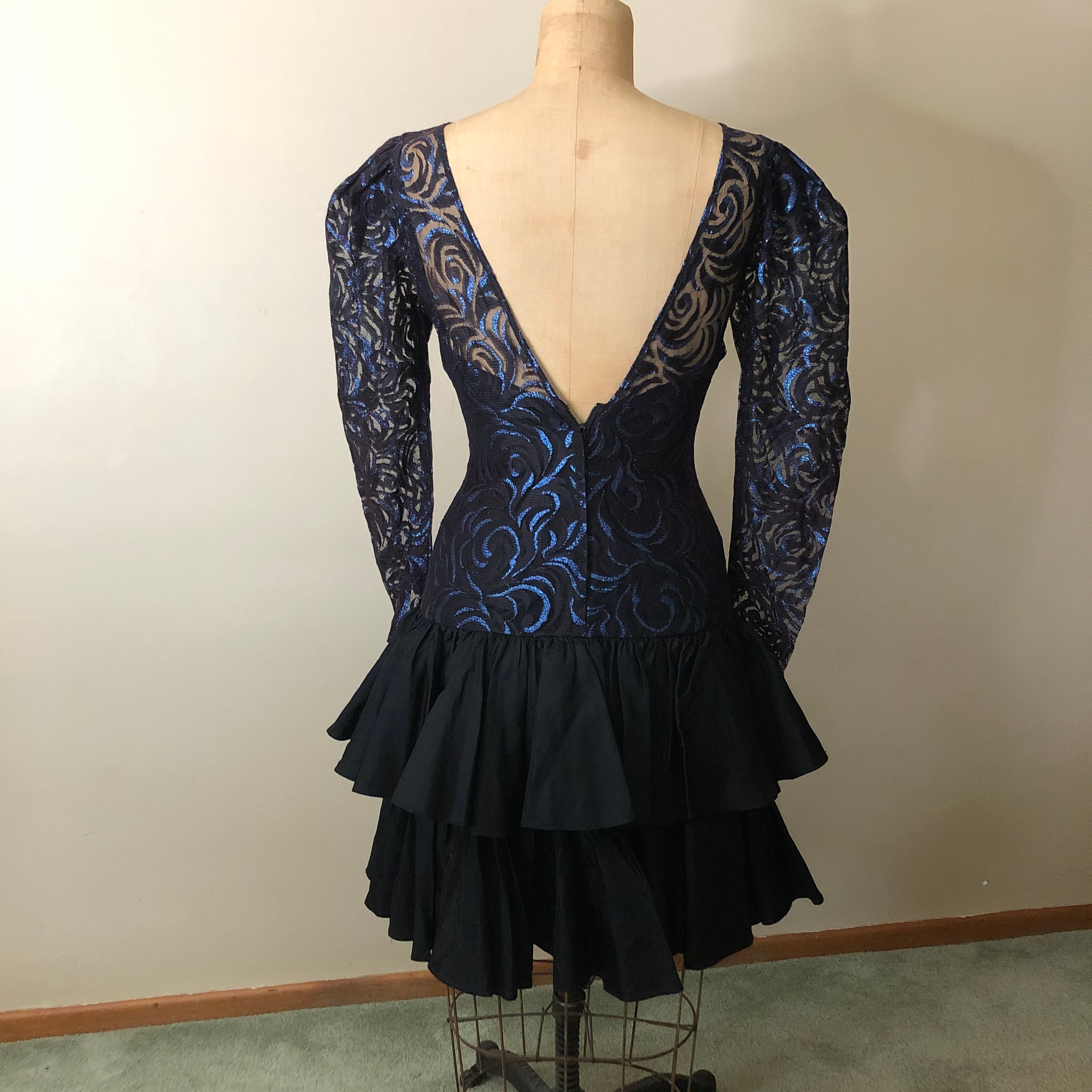 black 80s prom dress Cache, Black, Bouffant Gown Dress Open Neck, Short Sleeve, Back Zipper, Big Bow, Party, Evening, Fashion, Outfit, ~ 360 Black 80s Prom Lace Dress