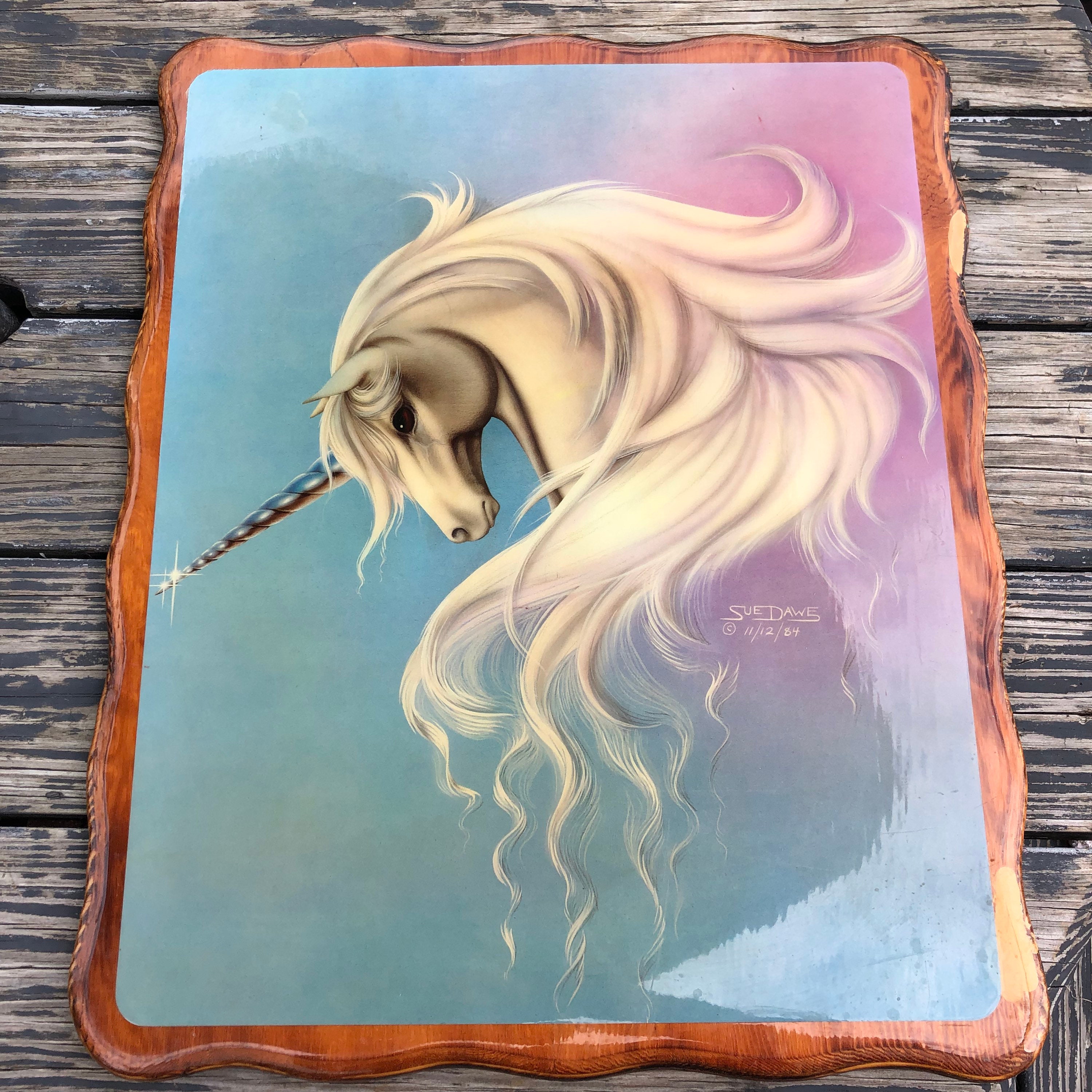 Vintage 1980s Sue Dawe Unicorn Painting Wall Hanging Picture Etsy