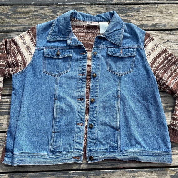 Vintage Y2K 2000s Denim Jacket Sweater Knit Sleev… - image 2