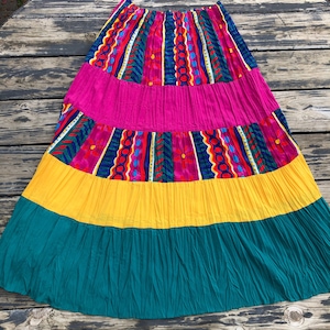 Vintage 1980s 1990s Broomstick Skirt Bright Colors Bold Print Womens Plus Size 16 Tall