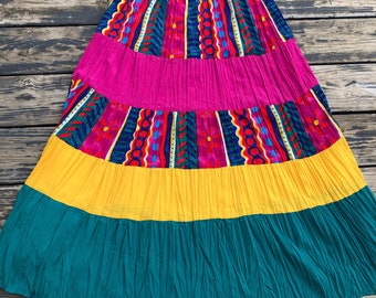 Vintage 1980s 1990s Broomstick Skirt Bright Colors Bold Print Womens Plus Size 16 Tall