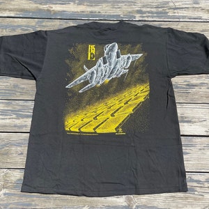Vintage 1992 F 15 Eagle Jet Fighter Single Stitch Tee by Blackbird T shirt USA made Black Size XL Two Sided Graphics