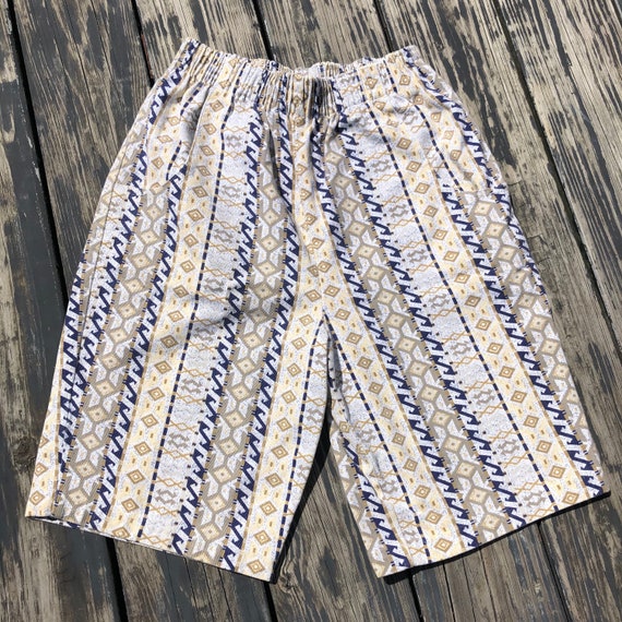 Vintage 80s 90s patterned high rise shorts blue t… - image 1