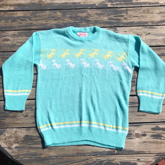 Vintage 1980s Acrylic Knit Sweater Mint Green Sco… - image 4