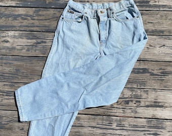 90s Vintage H.I.S. Light Stone Washed High Waisted Mom Jeans Tapered Legs Size 33 x 30