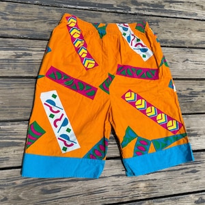 Vintage 80s Surfer Style Board Shorts Memphis Style Print Size L 36 Waist