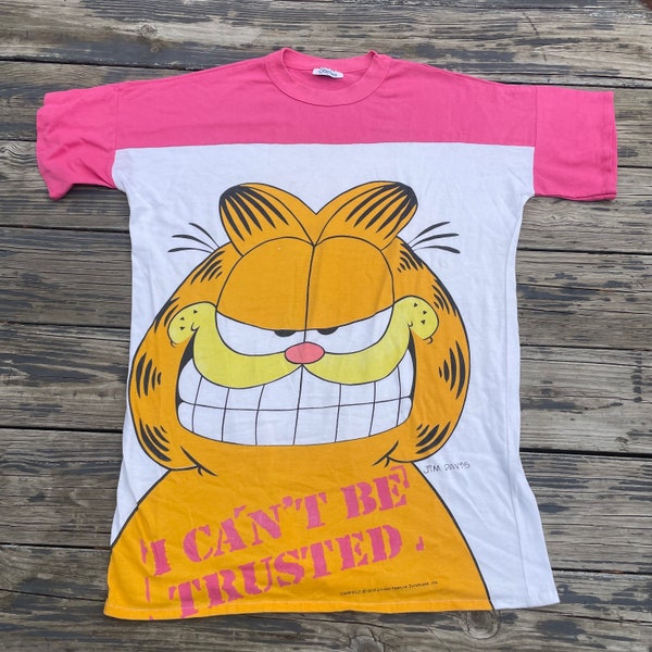 Vintage 1980s Garfield Single Stitch Sleep Shirt Tee Oversized T shirt Womens XL One Size NOS