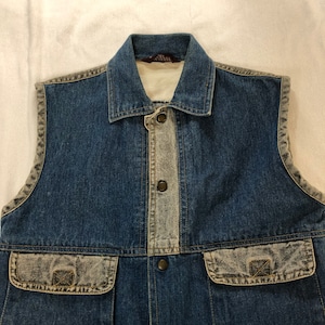 Vintage 1980s Two Tone Denim Vest Cargo Pockets 35 Chest Mens S Womens M