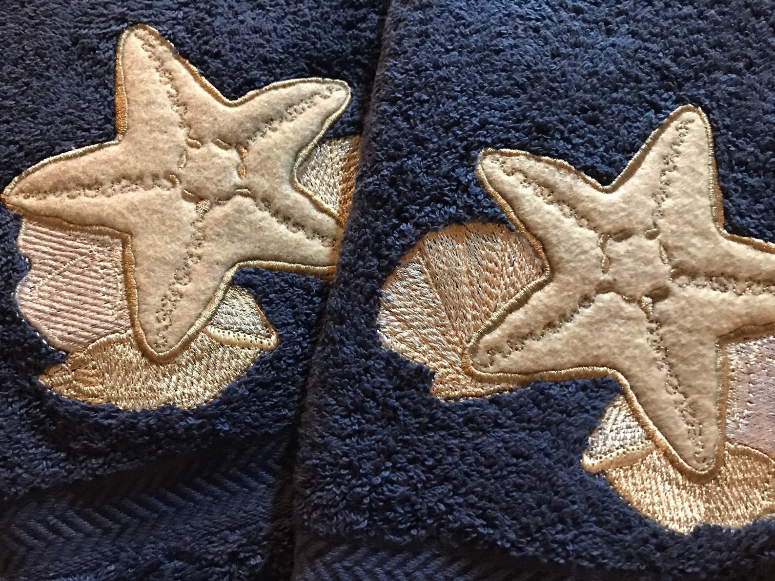 Seashell hand towels. Set of 2. Etsy