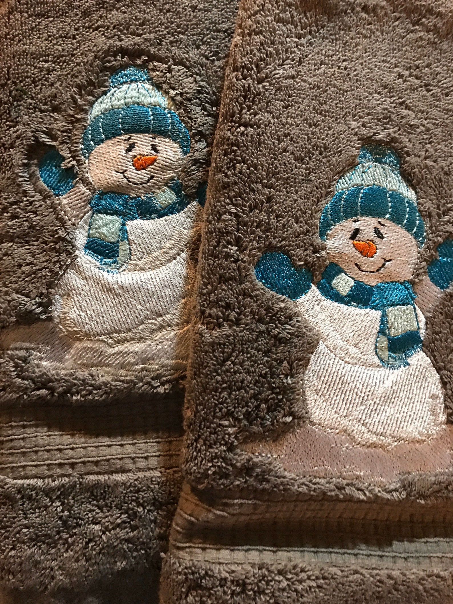 Snowman Hand Towels. Set of 2. Etsy