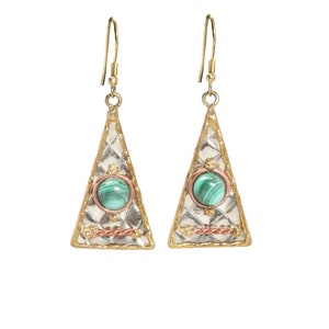 Handcrafted, Intricately Carved mixed metal Earrings with Natural Stones