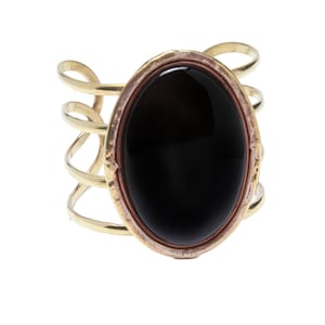 Handcrafted, Intricately Carved mixed metal bracelet with Black Onyx ,Adjustable