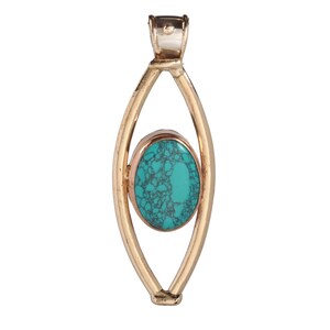 Handcrafted, Intricately Carved mixed metal Pendant with Reconstituted Turquoise
