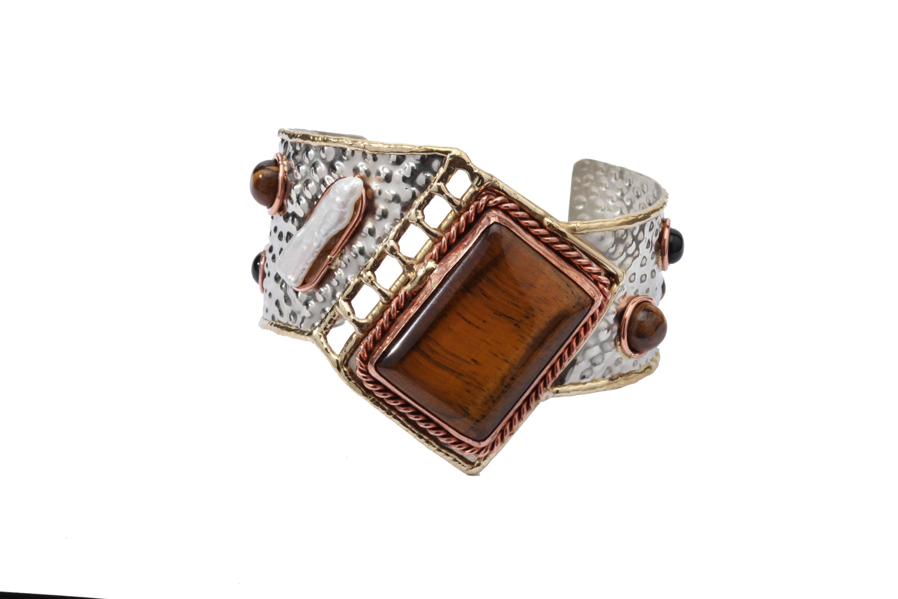 Handcrafted, Intricately Carved Mixed Metal Bracelet With