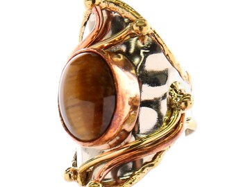 SAYA リング - 真鍮、銅、ドイツ銀、天然石で作られた精巧に手作りされた調節可能なリング