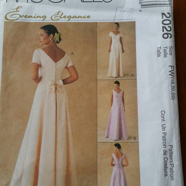 McCall's - Evening Elegance - #2026 - Misses' Lined Gowns - Size 18, 20, 22 - Uncut