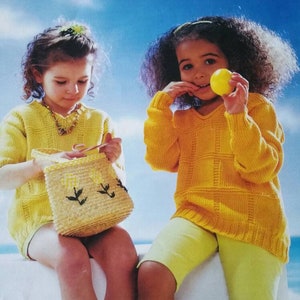 Wendy - #4753 - Girls Knitted  V Neck Jumper in 4 and 8 Ply - Size 56cm to 81cm (22&quot; to 32&quot;)