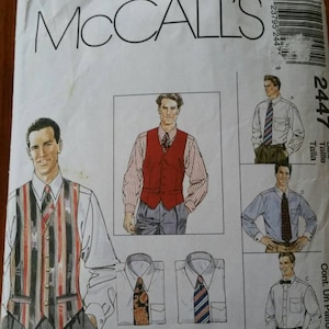 McCall&#39;s - #2447 - Men&#39;s Lined Vest, Shirt, Tie and Bow Tie - Size 34-36, 38-40, 42-44 - Partially Cut but Complete