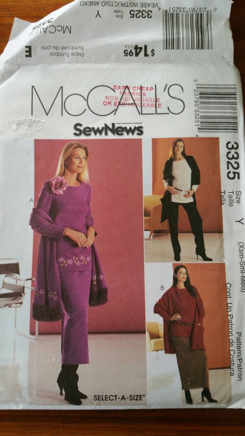 Sew News Misses/' Top Pants McCall/'s 12-14 Skirt and Shawl Size 4-6 8-10 Uncut #3325