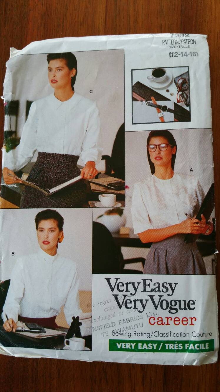 Vogue - Very Easy - Career - #7332 - Misses' Blouse - Size 12, 14, 16 - Uncut