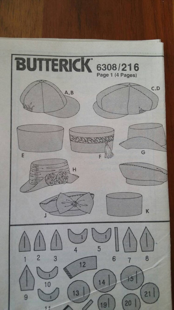 Butterick 6308 Set of 7 Ladies Hats Chapeaux Sewing Pattern One Size