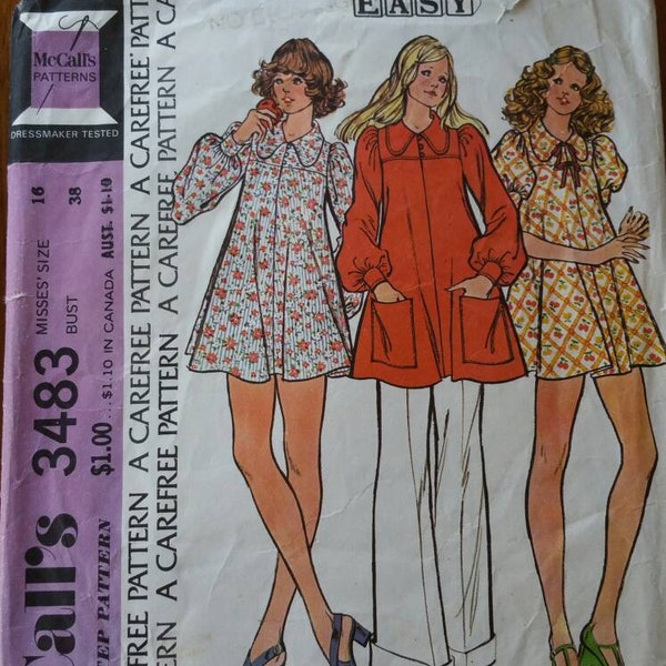 McCall's - #3483 - Misses' Smock Dress and Dance Pants - Size 16 - Partially Cut but Complete