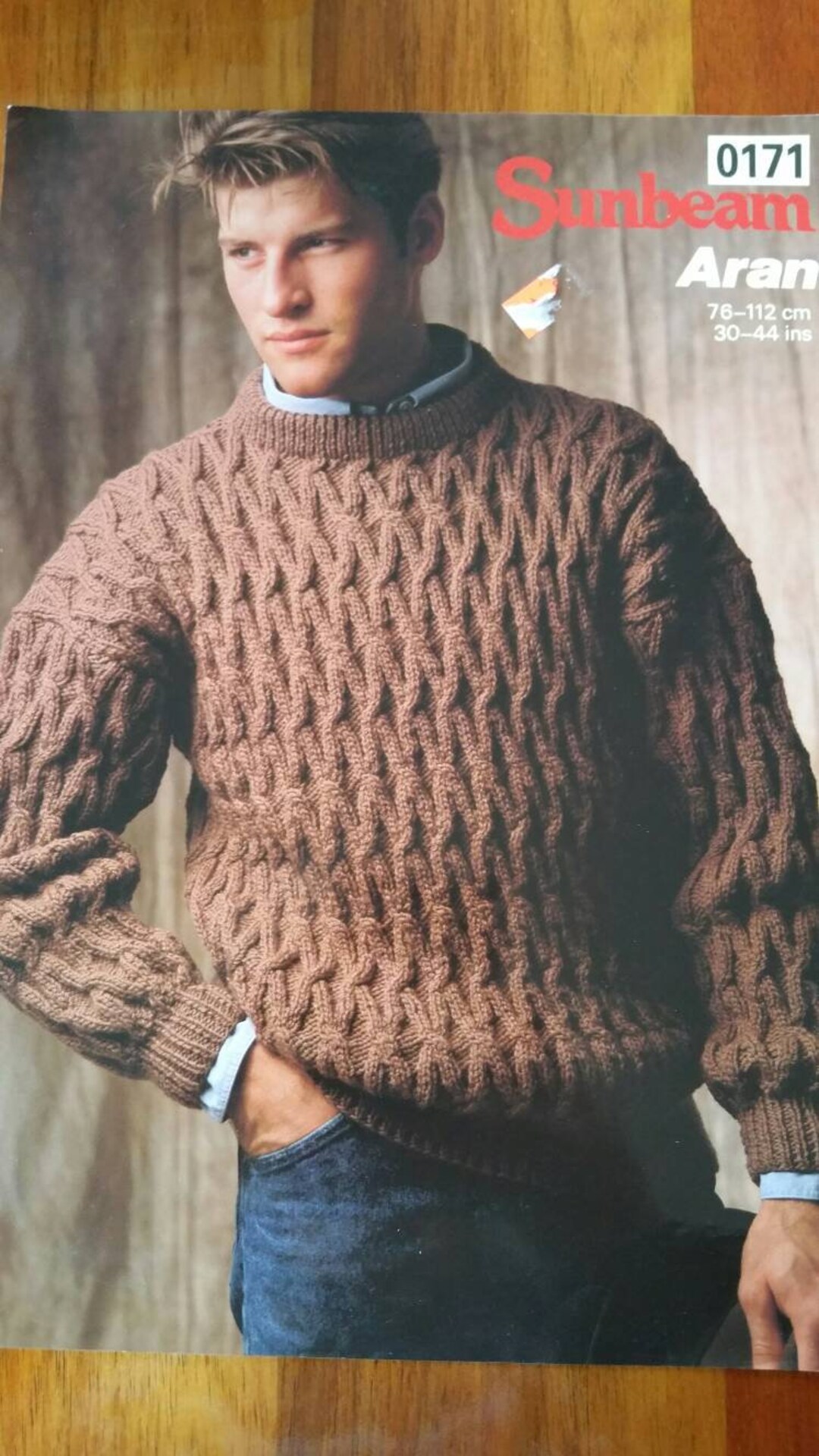 Sunbeam 0171 Mens Aran Jumper Knitting Pattern 10 Ply Etsy Australia