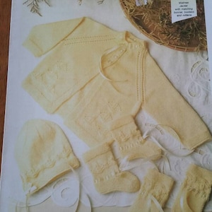 Shepherd - #1673 - Babies Matinee Jacket, Bonnet, Bootees and Mittens - Chest Size 45cm - 3 Ply Knitting Leaflet