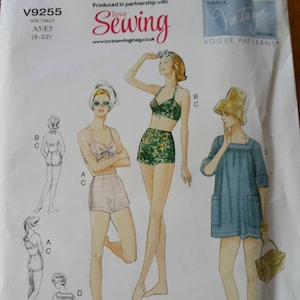 Vogue - Reproduction Vintage - Original 1960 Design - #V9255 - Misses' Bra, Shorts & Cover-Up Size 6, 8, 10, 12, 14, 16, 18, 20, 22 - Uncut