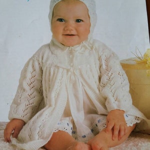 Peter Pan - #P537 - Babies Matinee Jacket and Bonnet - 3 Ply Knitting Patterns - Size 41cm to 51cm (16" to 20")