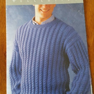 Patons - #204 - The Classic Collection - Men&#39;s Cable Jumper in 8 Ply - Men&#39;s Chest Size 85-90, 95-100, 105-115