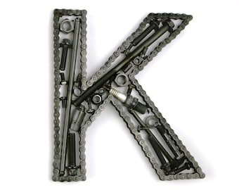 Car Part Letter K - Car Lover Wall Art, Custom Metal Letter, Motorhead Decor