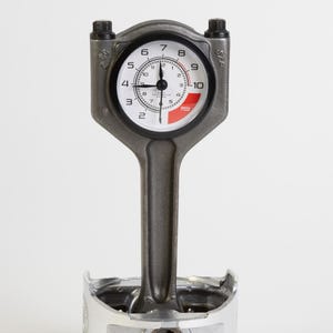 Engine Piston Clock - White RPM Gauge Face, Gift for Car Guy