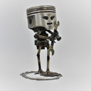 Piston Man Desk Statue - Customizable Automotive Art, Car Enthusiast Gift, Man Cave Decor, Car Parts Trophy Art