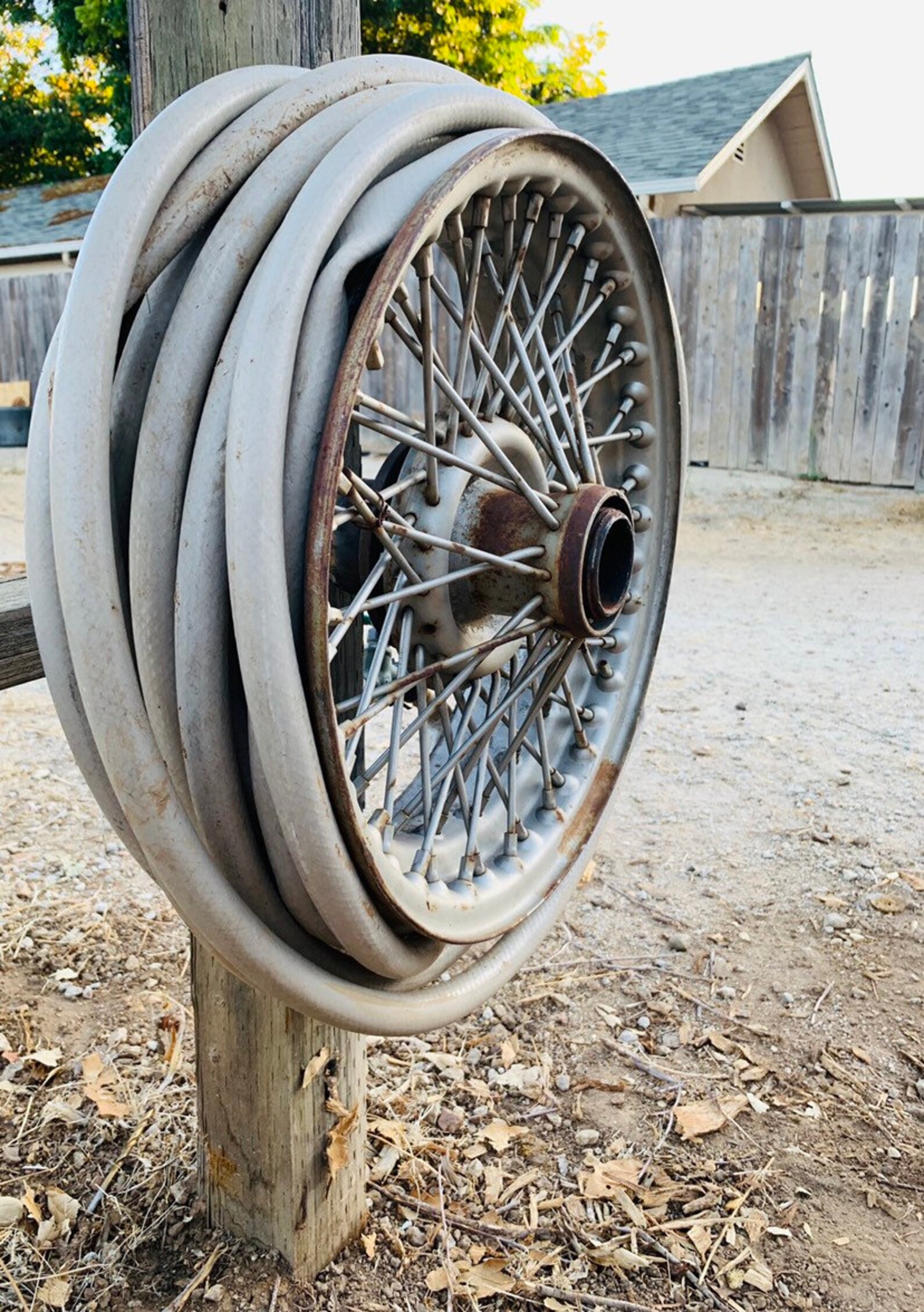 Hose Reel Made From a Car Wheel // Hose Holder // Hose Wheel Etsy