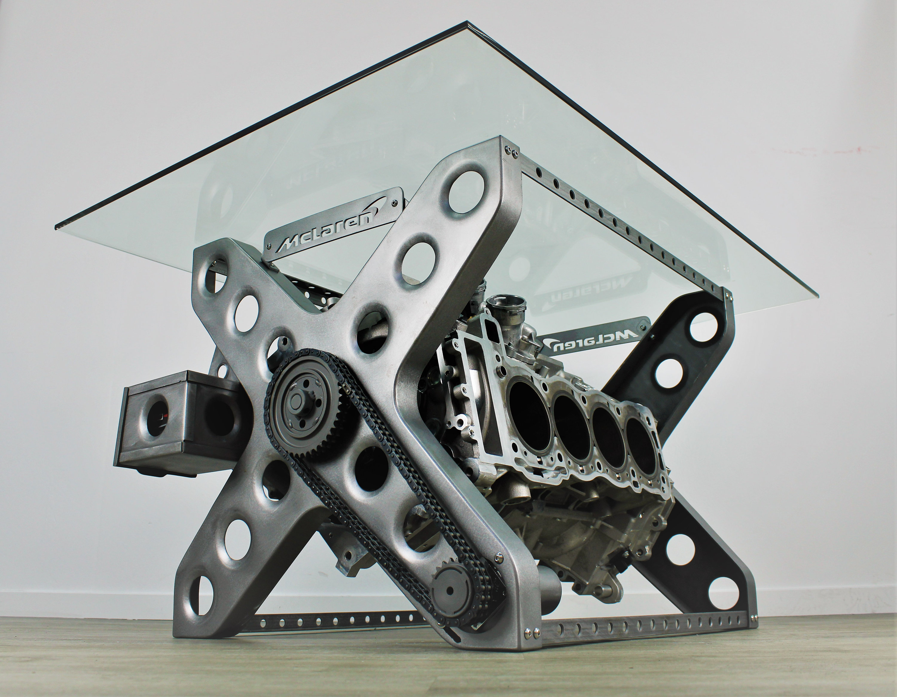 希少　have fun garage sus table set mcrss Engine Coffee Table – Rotating X-frame Table, Custom Automotive