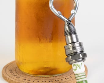 Handcrafted Spark Plug Bottle Opener: Rustic Automotive Barware Gift